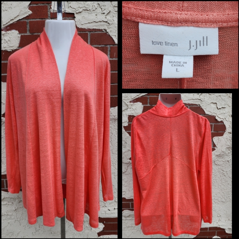 J. Jill Coral Open Front Lightweight Linen Cardigan